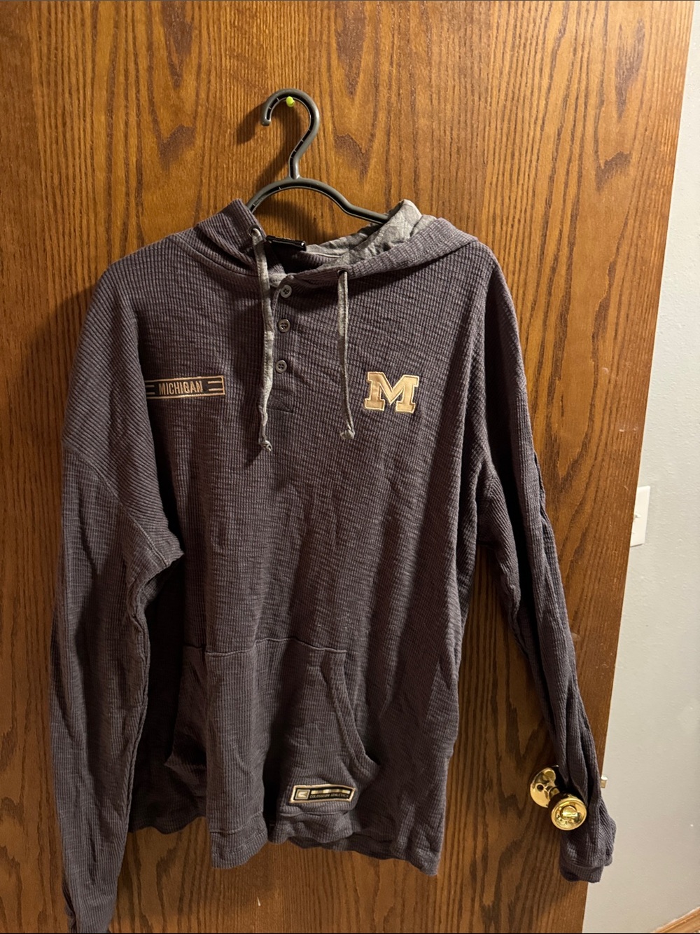 University of Michigan Men's Gray Hooded Waffle Henley
